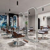 Double-Sided Gold Hairdressing Styling Mirror Station with LED Lighting | Floor-Standing Design