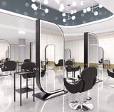 Double-Sided Gold Hairdressing Styling Mirror Station with LED Lighting | Floor-Standing Design