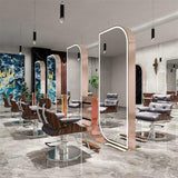 Double-Sided Gold Hairdressing Styling Mirror Station with LED Lighting | Floor-Standing Design
